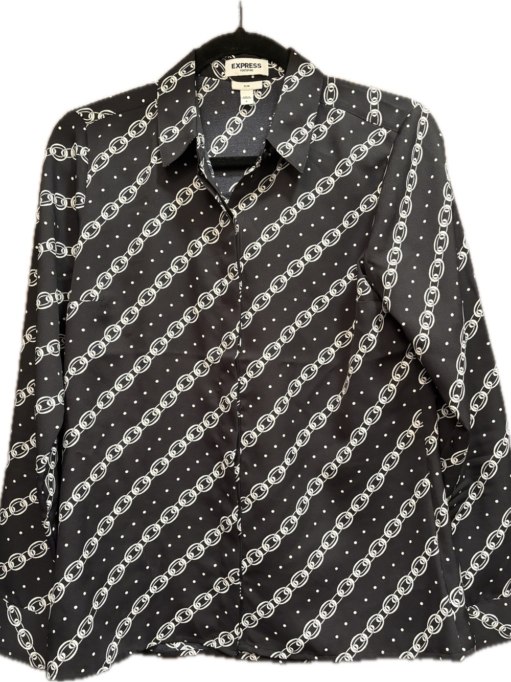 Express Black Shirt with White Chain & Dot Print Small Slim